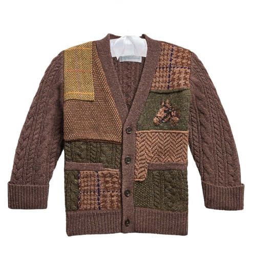 Polo Ralph Lauren Baby Girls Boys Collection Patchwork Equestrian Cardigan Sweater 3-6 Months Brown