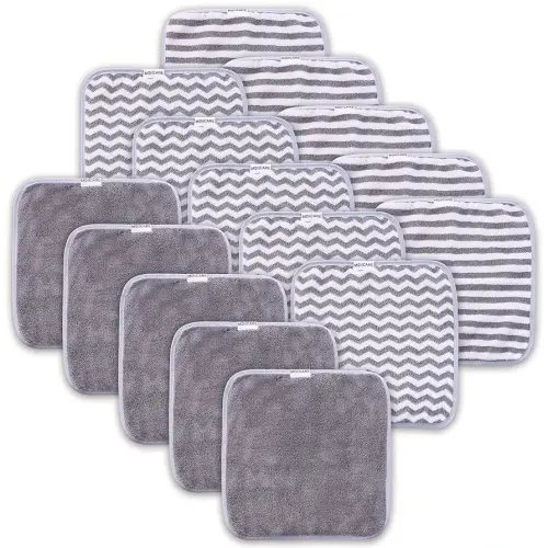15 Pack Baby Washcloths - Super Soft Absorbent Wash Cloths for Boy and Girl, Newborn Essentials Baby Clothes, Gentle on Sensitive Skin for Face and Body, 10" by 10", Grey