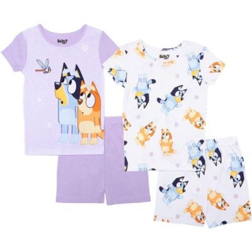 Bluey Toddler Girls' 4-Piece Cotton Pajama Sets, Purple/White-Floral, 2T