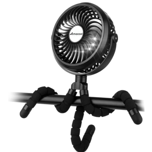 AMACOOL Battery Operated Stroller Fan Flexible Tripod Clip On Fan with 3 Speeds and Rotatable Handheld Personal Fans for Car Seat Crib Bike Treadmill (Black)