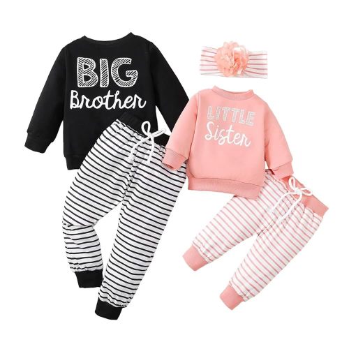 Big Sister Little Brother Matching Outfits Sweatshirt Top Pants Toddler Newborn Fall Winter Clothes