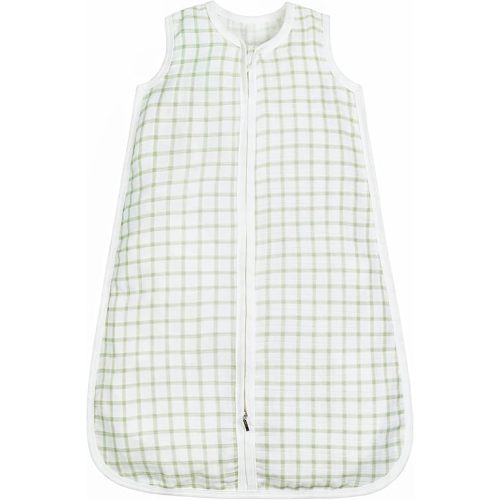 Under the Nile Organic Cotton Muslin Wearable Blanket - Sage Windowpane, 0 to 6 Months