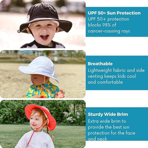 SwimZip Wide Brim Sun Hat | UPF 50+ Protection for Baby, Toddler, and Kids - 0-6 Months - White