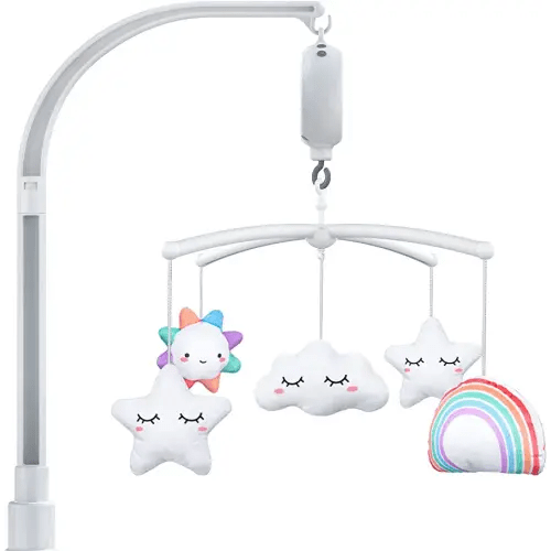 FEISIKE Baby Crib Mobile for Girls with 3 Modes Digital Musical Box, Volume Control, 35 Lullabies, Nursery Crib Toys for Newborn Ages 0 and Older,23 Inches Baby Mobile Arm and 5 Pcs Hanging Toys Clamp