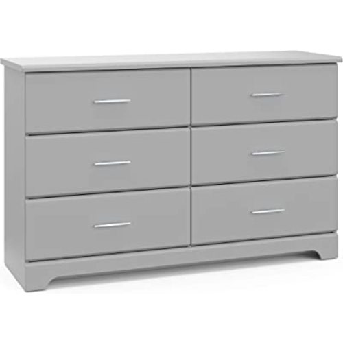 Storkcraft Brookside 6 Drawer Double Dresser (Pebble Gray) – GREENGUARD Gold Certified, Easy-to-Match Double Dresser for Nursery and Kids Bedroom, Wide Dresser Organizer for Children’s Bedroom