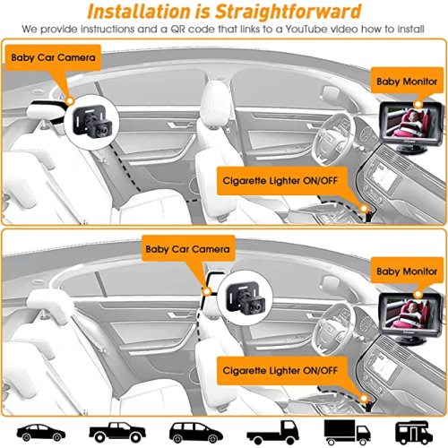DoHonest Baby Car Camera Backseat - HD 1080P 360° Rotating Plug&Play Easy Setup Rear Facing Carseat Camera with Monitor Eye Protection Crystal Night Vision 150° Wide View 2 Kids - V33