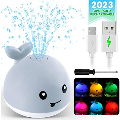 2023 Upgraded Baby Bath Toys, 1500 mAh Rechargeable Bath Toys with Double Layer Waterproof, Light Up Whale Spray Water Bathtub Toys for Toddlers Infant Kids Boys Girls, Pool Bathroom Baby Toy