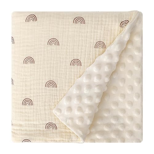 Knirose 100% Muslin Cotton Front Nursery Fluffy Dotted Fleece Back Receiving Bed Quilt, Reversible Baby Blanket for Unisex Newborn Baby Toddler Boys Girls