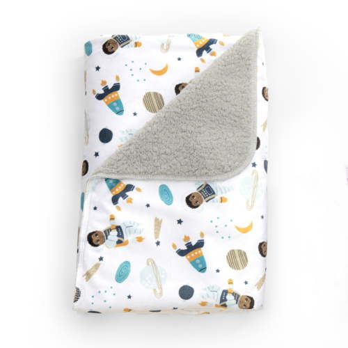 Little Muffincakes Boutique Plush Baby Blanket Blue Astronauts 30" x 40" Soft Fleece (Ashton), Infant, Unisex