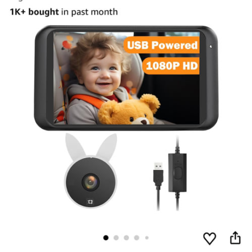 Babyvue USB Car Camera for Baby : 4.5" Baby Car Camera with 1080P Crystal Clear Mirror View, Easy Installation Carseat Rear Facing Moitor for Kids, HD IR Night Vision Backseat Monitor