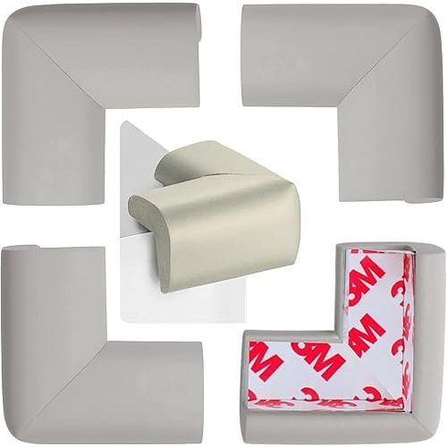Corner Protector Baby Proof Corners and Edges, Table Corner Protectors for Baby Safety Corner Guards, Baby Proofing Corner Bumpers for Furniture Corner, 3M Adhesive Pre-Taped (Grey, Pack 4)