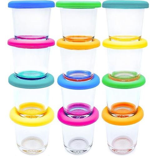 Elk and Friends 4oz Borosilicate Glass Baby Food Storage Jars with Silicone Lid | Strong Glass | Set of 12 | Microwave, Oven & Dishwasher Safe | Infant and Babies