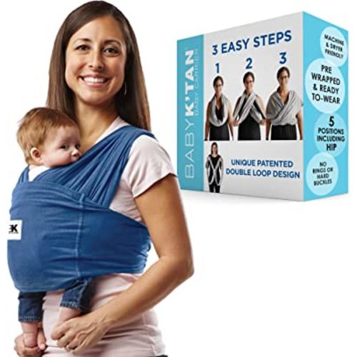 Baby K'tan Baby Wrap Carrier - Pre Wrapped and Simple as 1-2-3, Pillowy Soft, Slip On - Not Like Any Newborn Sling, No Rings, No Tying, No Buckles - Original Denim (Medium)
