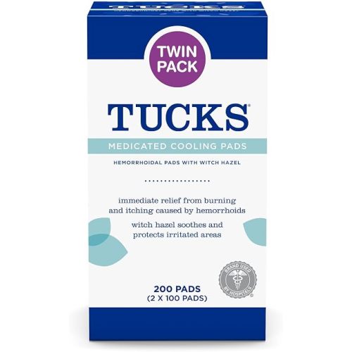 TUCKS Medicated Cooling Pads, 200 Count - Witch Hazel Pads for Sensitive Areas, Cleanse and Protect from Irritation