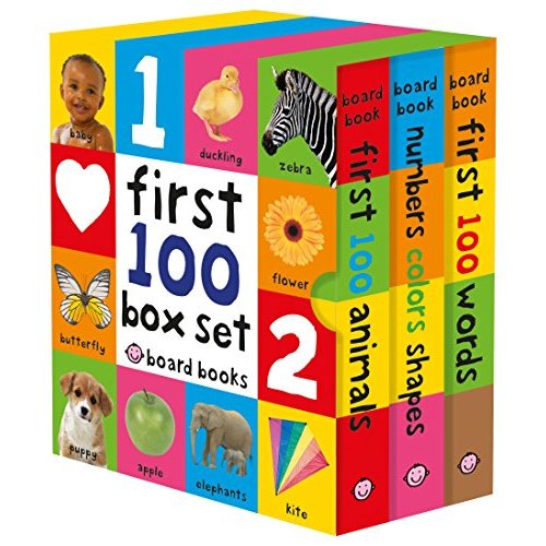 First 100 Board Book Box Set (3 books): First 100 Words, Numbers Colors Shapes, and First 100 Animals
