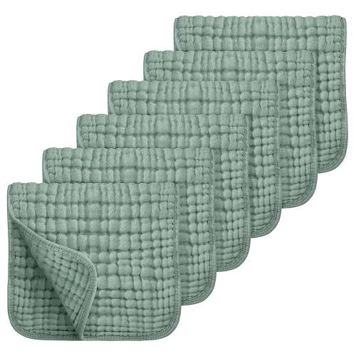 Sueriy 6 Pack Muslin Burp Cloths 100% Cotton Large 20''x10'' Extra Soft and Absorbent Baby Burping Cloth for Boys Girls,Dark Green,6 Pack