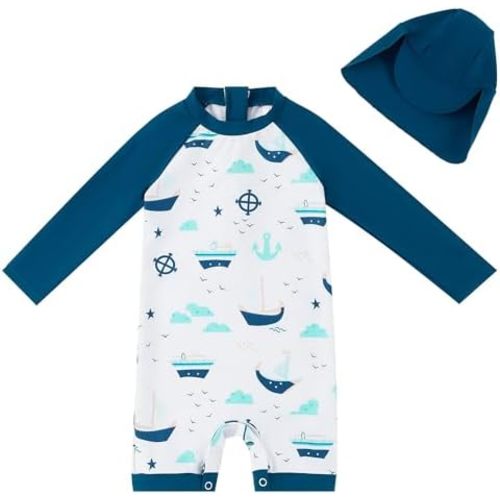 UMELOK Baby Boys UPF 50+ Sun Protection One Piece Rashguard Swimsuit with Snap Bottom