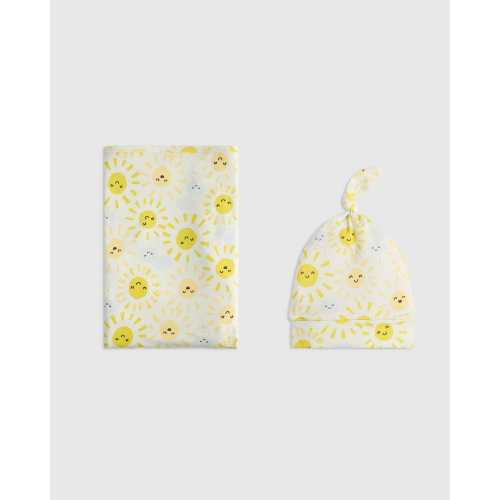 Bamboo Swaddle & Hat Bundle - Baby in Sunshine