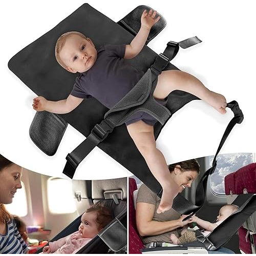 Toddler Airplane Bed for 1-12 Months Old Baby, Portable Toddler Bed, Baby Travel Essentials for Flying, Suitable for Airplanes (Black)