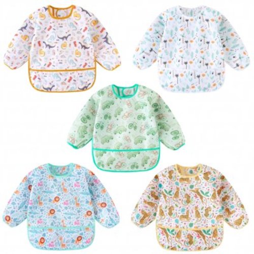HaimoBurg Toddler Baby Boy Soft Polyester Bib with Waterproof Sleeved Bib Outfit, 5 Piece