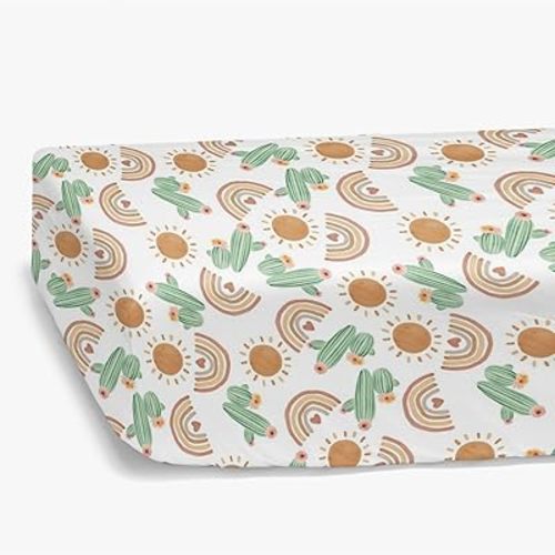 HawSkgFub Boho Cactus Rainbow Sun Fitted Standard Crib Sheet for Baby Girl, Bohemia Western Desert Plant Toddler Mattress Cover, Soft Breathable Stretchy Nursery Bed Sheets Decor Kids Gift 52" x 28"