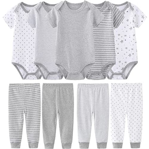 Newborn Baby Clothes Set - Short Sleeve Baby Boy Pants & Girl Bodysuits - Layette Sets