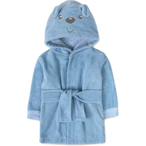Baby Essentials Unisex Baby Plush Animal Face Bathrobe Hooded with Tie Closure for Newborns and Infants 0-9 Months