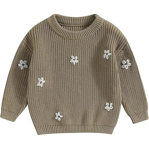 Mubineo Baby Girl Winter Clothes Cute Flower Sweater Crewneck Pullover Long Sleeve Knit Newborn Infant Sweaters