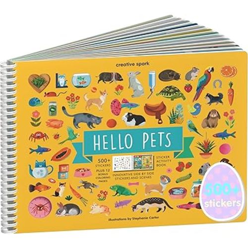 Cupkin Pet Animal Sticker Book Activity for Kids, Toddler Airplane Travel Essentials, 500+ Cat Stickers for Kids + 12 Scenes + 12 Coloring Book Pages, Animal Lover Children's Gift, Crafts Ages 2-8