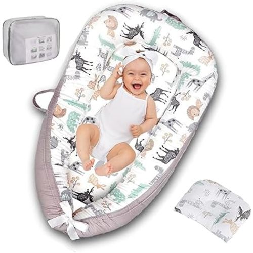 Newborn Pillows for Sleeping Nest Sleeper Pillow with Cotton Cover, Soft Lounger Pillow Snugly Fit Infant Lounger for Baby Infant Removable Slipcover-Bouquet Double Sided