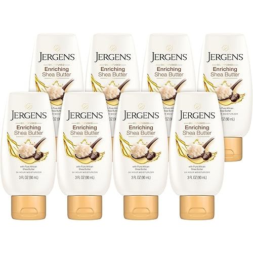Jergens Shea Butter Hand and Body Lotion, Deep Conditioning Moisturizer, 3X More Radiant Skin, with Pure Shea Butter, Dermatologist Tested, 3 oz, 8 pack