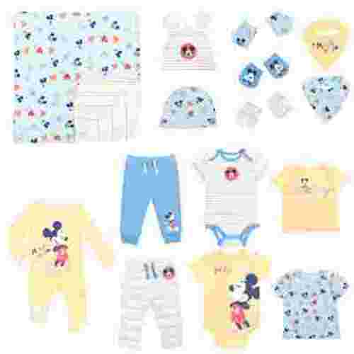 Disney Mickey Mouse Newborn Baby Zip Up Coverall Bodysuits Layette Set, 0-6 Months, 15 Piece