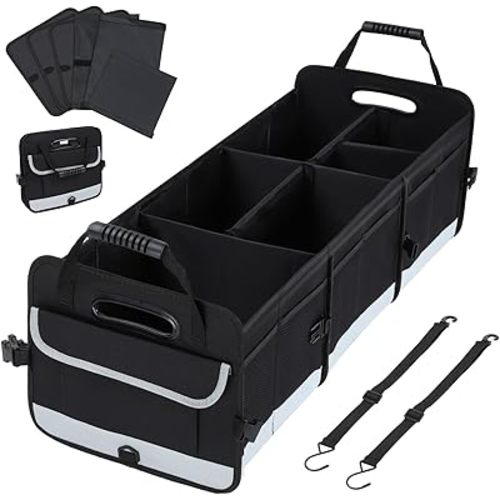 OTraki Car Trunk Organizer 105L Large Collapsible Storage Bins Trunk Sturdy Car Storage for SUV Auto Jeep Sedan Truck Van with Adjustable Straps and Non Slip Bottom (Black)