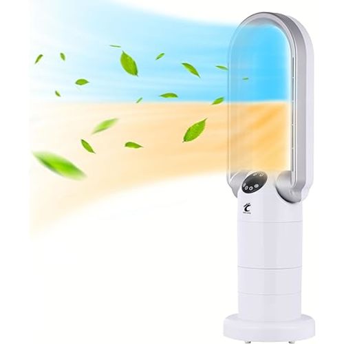 Ocean Loong 1500W Space Heater & Bladeless Fan for Home, 29” Electric Heater with Adjustable Thermostat, Remote Control, Tip-Over Switch, Timer, AB01H, White