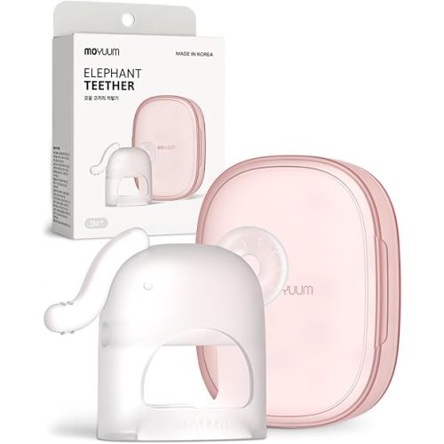 Moyuum Silicone Elephant Grip Hand Teether Toy | Made in Korea, Provides Teething Relief, Wearable Teether is Easy to Hold, Drop Resistant with Adjustable Wrist Strap, Babies 3+ Months, Natural