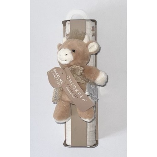 Chickpea 2 Piece Set Baby Blanket 100% Cotton Muslin & Plush Rattle NWT