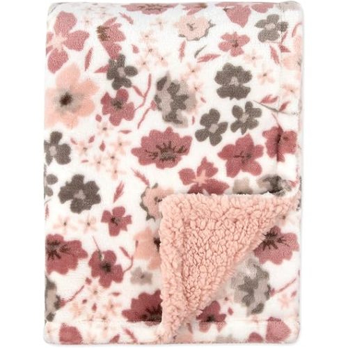 Jessica Simpson Luxury Velour Plush Printed Baby Blanket for Newborns, Infants and Toddlers (Taupe Pink Floral)