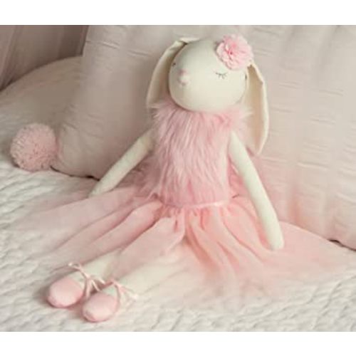 Inspired by Jewel - Lilly The Bunny | Beautiful Cream Cotton Linen Plush Doll with Floppy Ears, Arms & Legs | Authentic Pink Ballerina Tutu, Slippers & Cuddly Fur Top | Soothing Hand Stitched Face