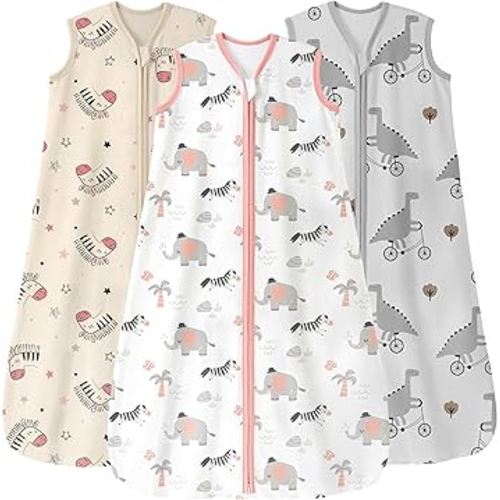 Baby Sleep Sack 0-6 Months 3 Pack 100% Cotton Lightweight 0.5 TOG Wearable Blanket Baby Sleep Bag with 2-Way Zipper for Newborn Infant Pink Apricot Gray Zebra