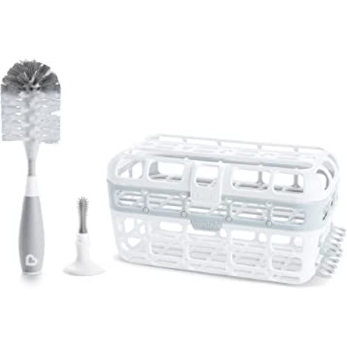 Munchkin® Baby Bottle & Small Parts Cleaning Set, Includes High Capacity Dishwasher Basket & Bristle Bottle Brush, Grey