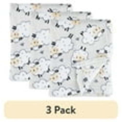 (3 pack) Parent's Choice Grey Sheep Plush Baby Blanket,Infant Unisex, 30" x 36"