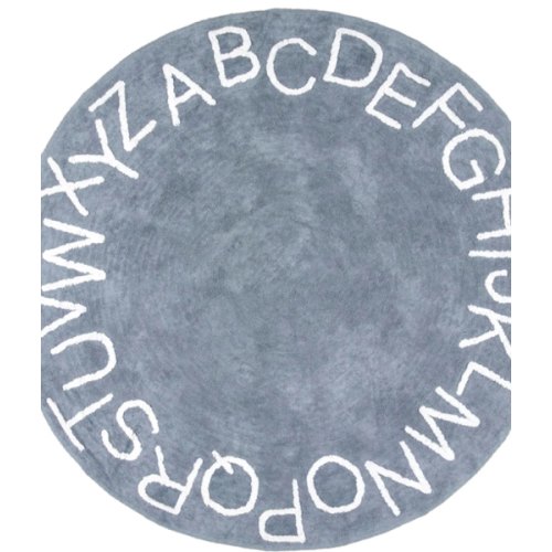 Blue Grey Round 6’ Alphabet Nursery Washable Rug