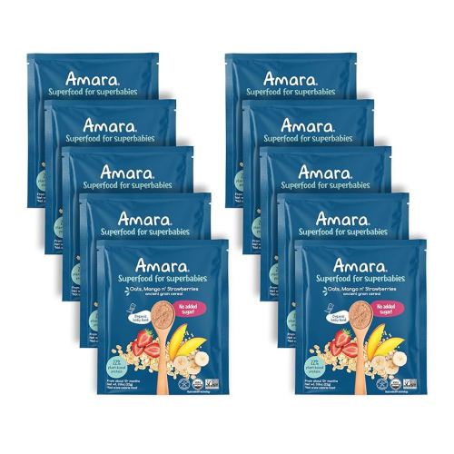 Amara Organic Baby Food - Stage 3 - Ancient Grain - Baby Cereal to Mix With Breastmilk, Water or Baby Formula - Shelf Stable Baby Food Pouches Made from Organic Fruit and Veggies - 10 Pouches, 3.9oz Per Serving