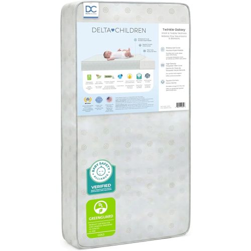 Delta Children Twinkle Galaxy Dual Sided Crib and Toddler Mattress - Premium Sustainably Sourced Fiber Core - Waterproof - GREENGUARD Gold Certified (Non-Toxic) - 7 Year Warranty - Made in USA