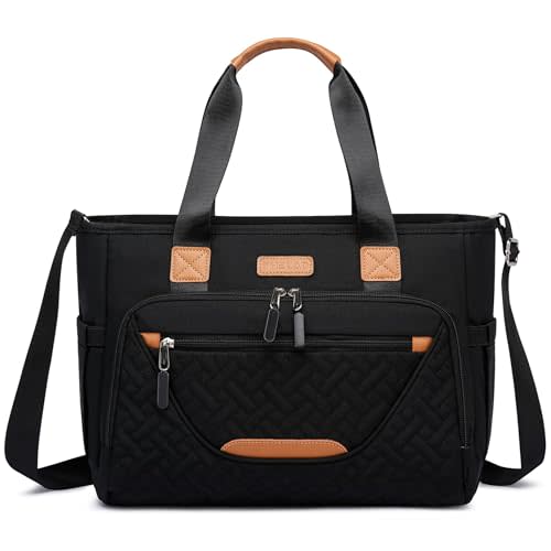 FHELAD Diaper Bag Tote Bag, Large Tote Diaper Bag with 16 Inch Laptop Compartment, Crossbody Toddler Diaper Bag for Mom (Black)
