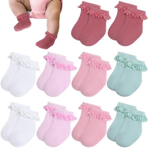 10 Pairs Preemie Socks Ruffle Lace Ruffle Cotton Socks for Preemie Girls Boys