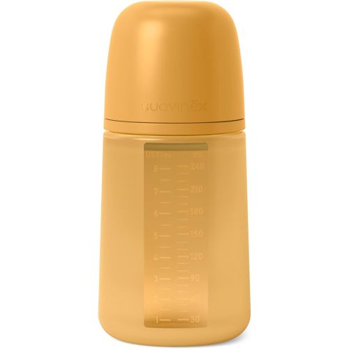 Suavinex Flexible Silicone Baby Bottle, Medium Flow, 8oz, Bright Mustard