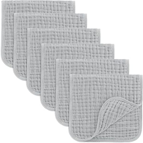Comfy Cubs Muslin Burp Cloths 20" x 10", Pack of 6 - Large, 6-Layer, Ultra Absorbent 100% Cotton for Baby Drool and Messes - Soft, Safe & Gentle Baby Burp Cloths Set for Boys & Girls - Heather Blue