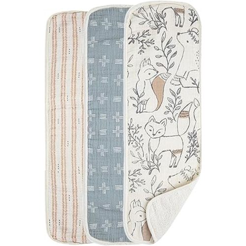 Crane Baby Muslin Baby Burp Cloths, Lightweight Absorbent Burp Cloth, Woodland Animal, Set of 3, 7" x 20", Newborn Baby Essentials, Burp Cloths Baby Boy, Burp Cloths Baby Girl, Baby Newborn Essentials