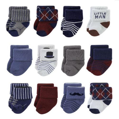 Hudson Baby Infant Boy Cotton Rich Newborn and Terry Socks, Gentleman 12-Pack, 0-6 Months